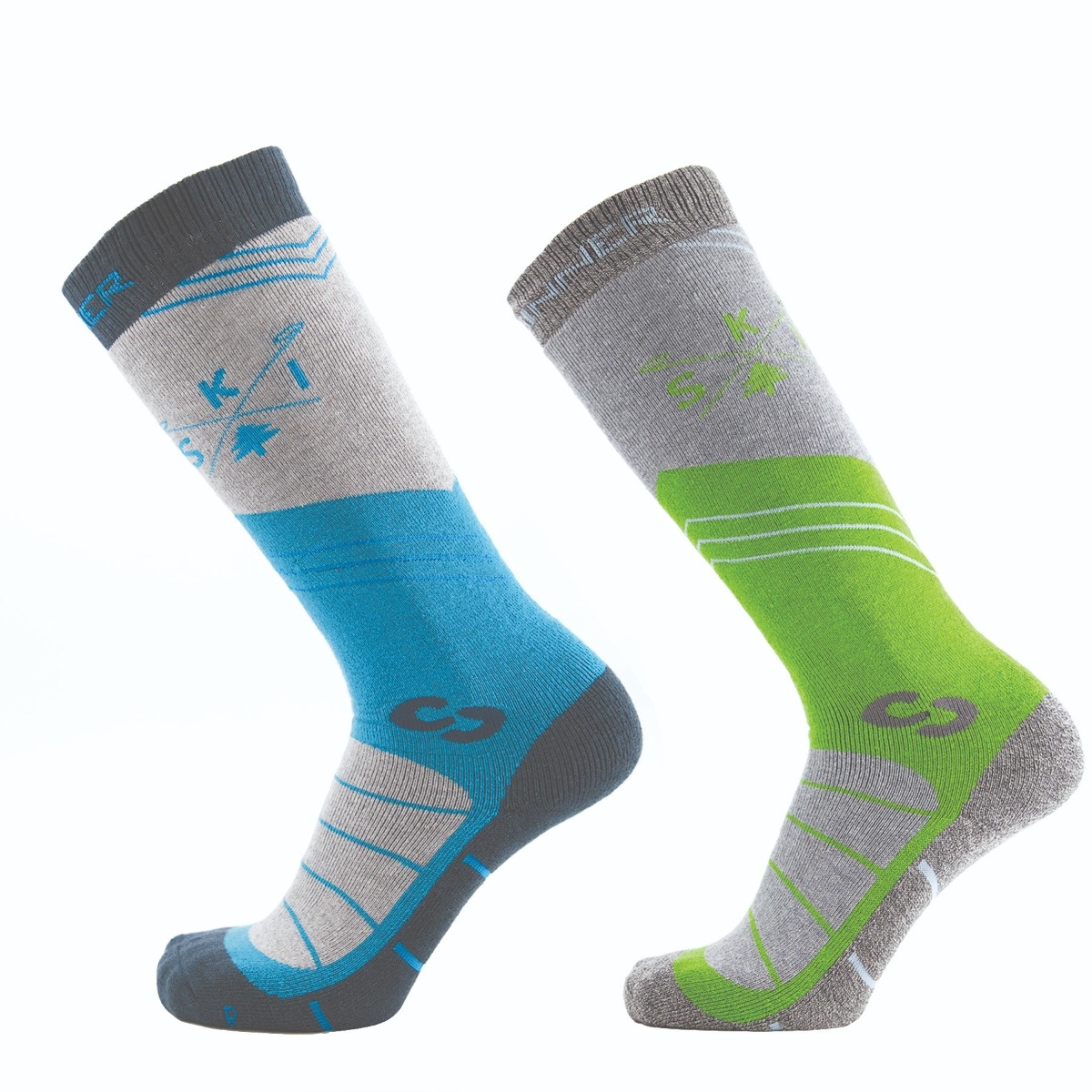 Sinner Mountain skisokken - Heren - Blauw/groen - 2 paar