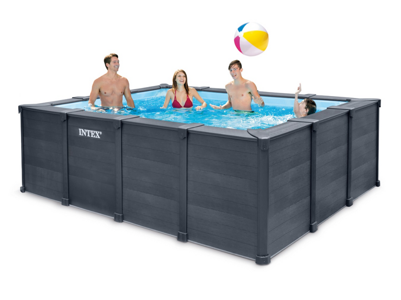Intex Graphite Panel zwembad - 400 x 300 x 124 cm - met zandfilterpomp en accessoires - met mensen

