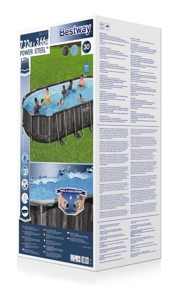 Bestway Power Steel ovaal zwembad - 732 x 366 x 132 cm - met filterpomp en accessoires - verpakking