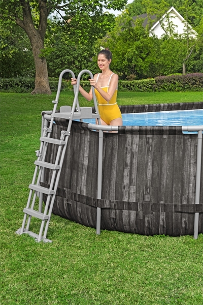 Bestway Power Steel ovaal zwembad - 732 x 366 x 132 cm - met filterpomp en accessoires - zwembadtrap
