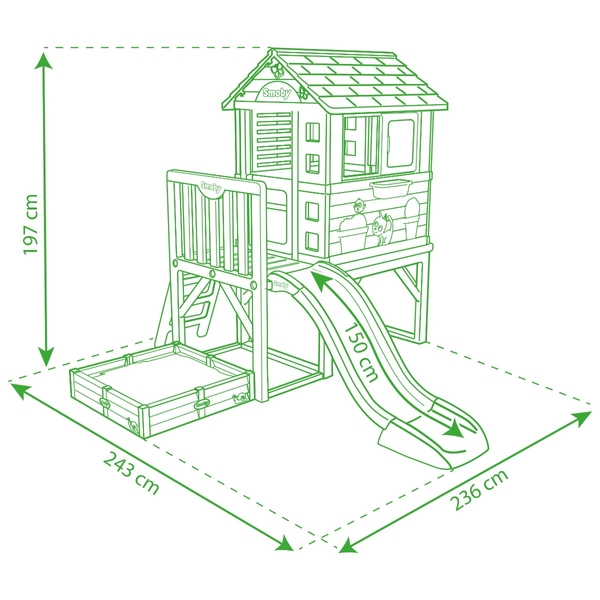 Smoby Square House On Stilts speelhuis met zandbak - afmetingen