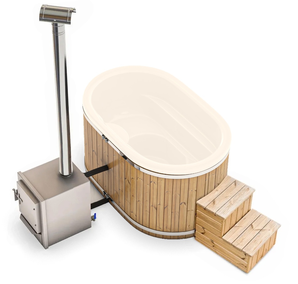 Houtgestookte hottub Extern - ovaal - 2 personen - Wit
