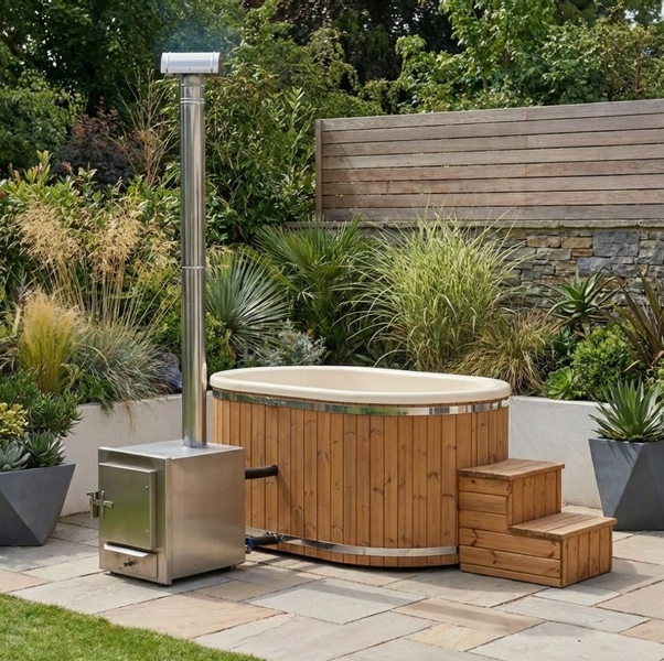 Houtgestookte hottub Extern - ovaal - 2 personen - Wit