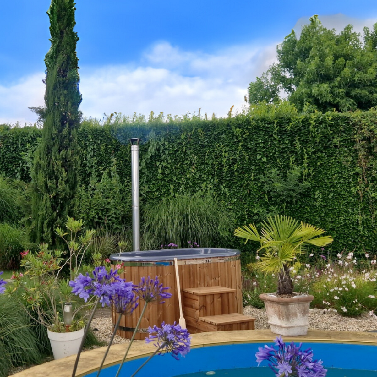 Houtgestookte hottub Extern - ovaal - 2 personen - Grijs