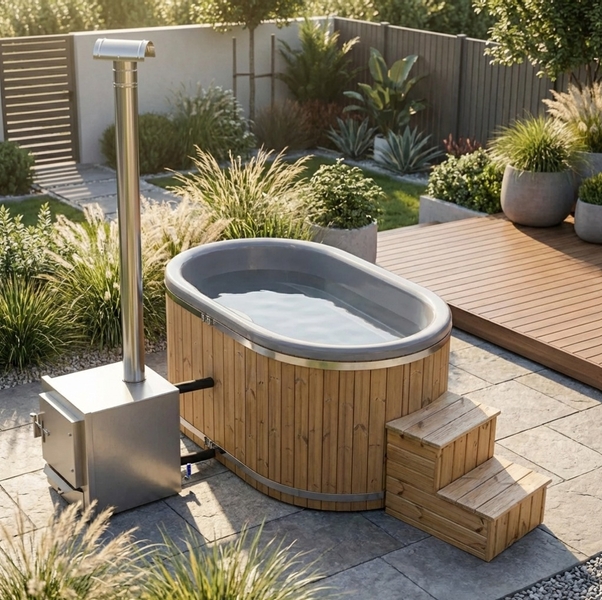 Houtgestookte hottub Extern - ovaal - 2 personen - Grijs
