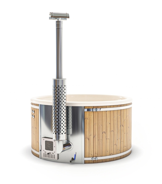 Houtgestookte hottub Intern - rond - 3-4 personen - Wit