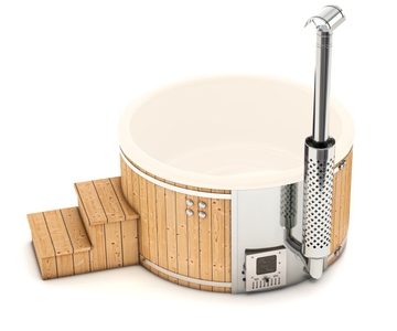 Houtgestookte hottub Intern - rond - 5-6 personen - Wit