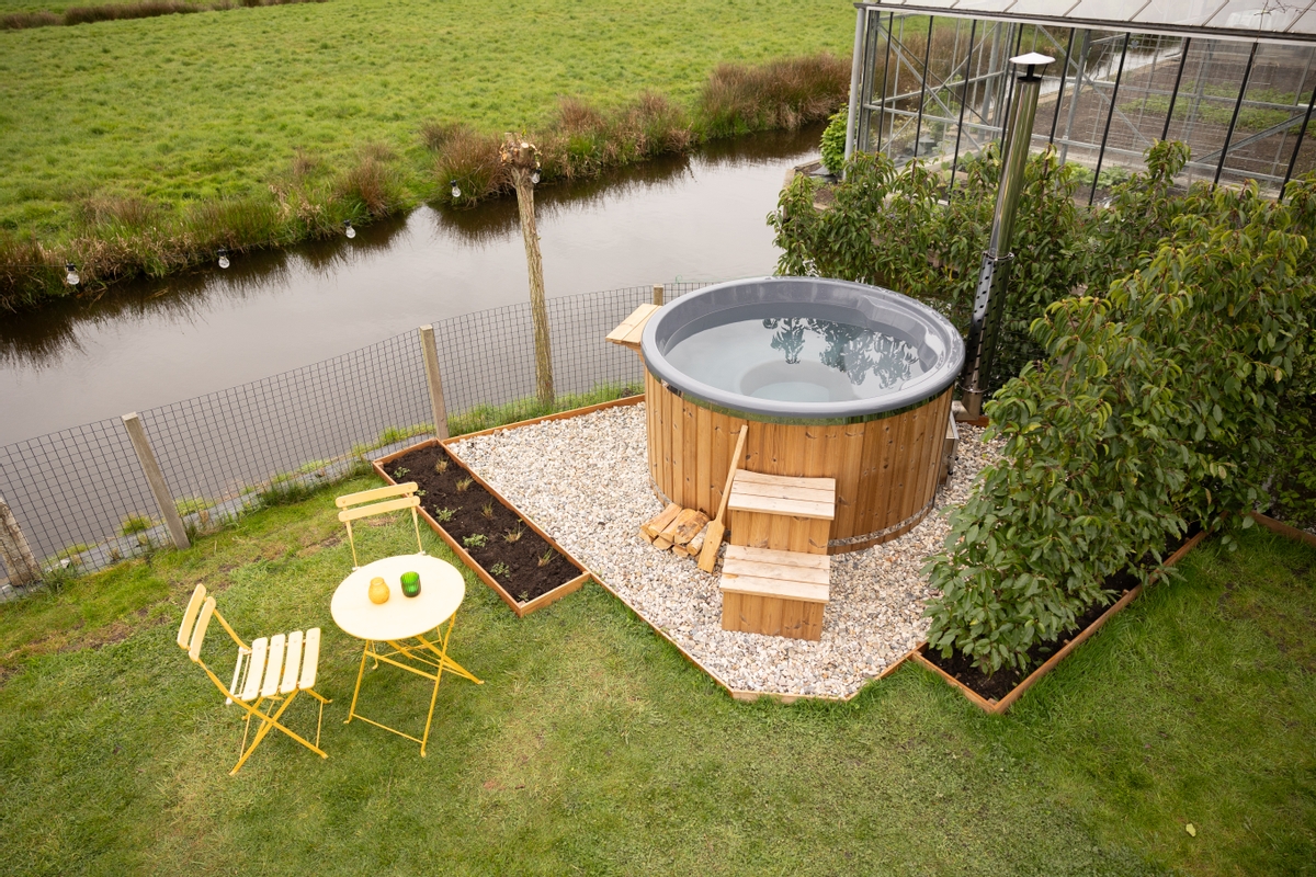 Houtgestookte hottub Intern met filteraansluiting - rond - 3-4 personen - Wit