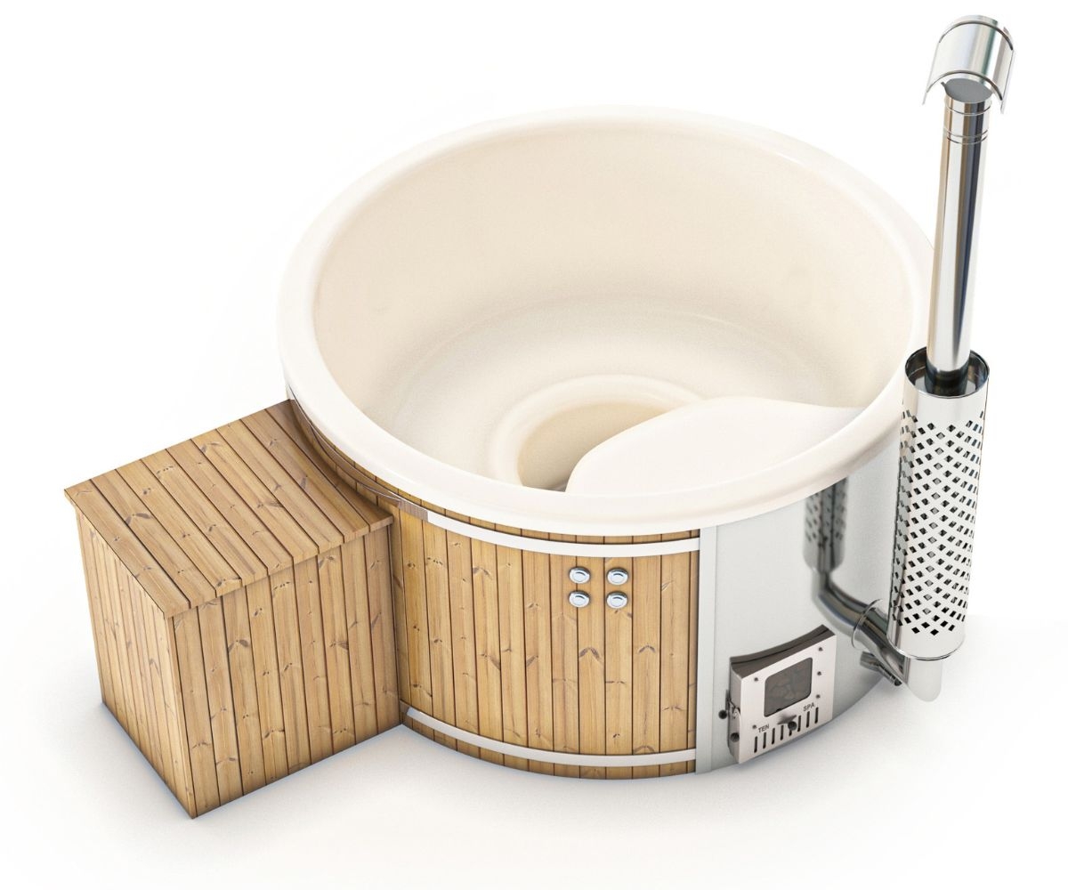 Houtgestookte hottub Intern met filteraansluiting - 3-4 personen - Wit