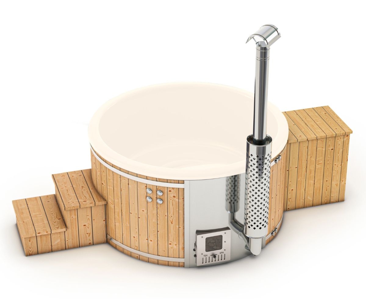 Houtgestookte hottub Intern met filteraansluiting - 5-6 personen - Wit