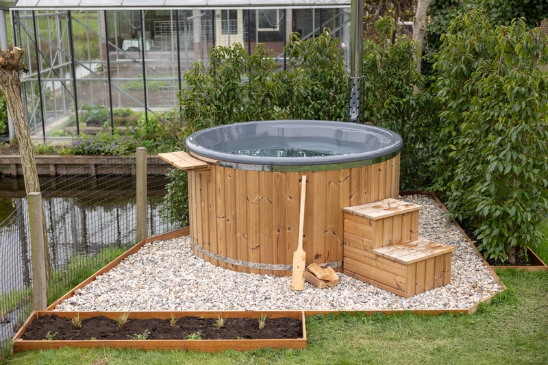 Houtgestookte hottub Intern met filteraansluiting - rond - 5-6 personen - Wit