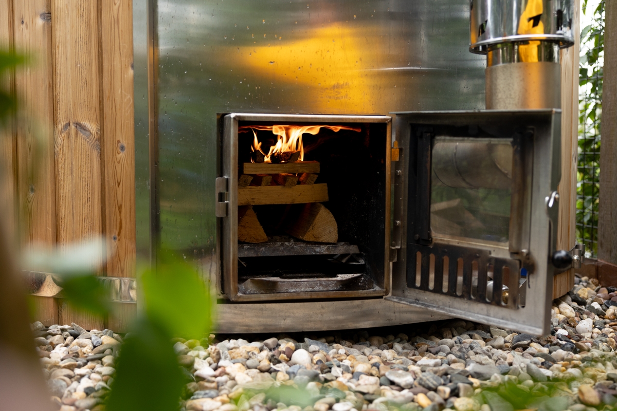 Houtgestookte hottub Intern met filteraansluiting - rond - 5-6 personen - Grijs