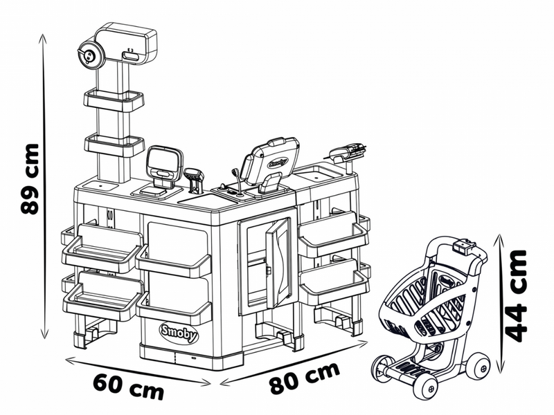 Smoby Maxi supermarkt met winkelwagentje afmetingen