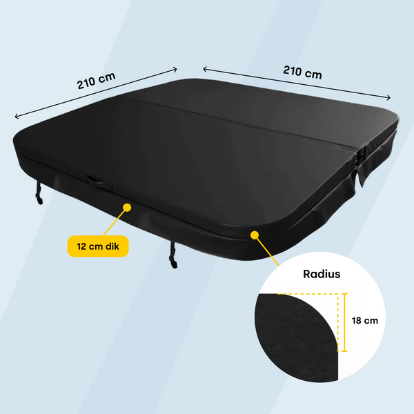 W'eau spa cover 210 x 210 cm - Zwart - Radius 18 cm