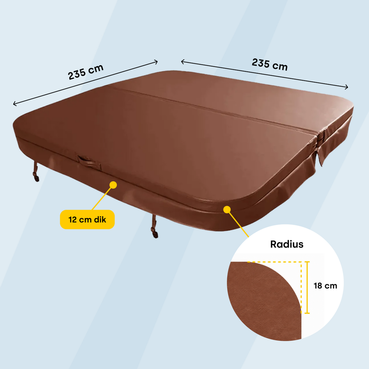 W'eau spa cover 235 x 235 cm - Bruin - Radius 18 cm
