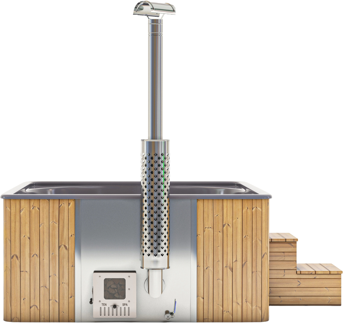 Houtgestookte hottub Intern - vierkant - 5-6 personen - Grijs