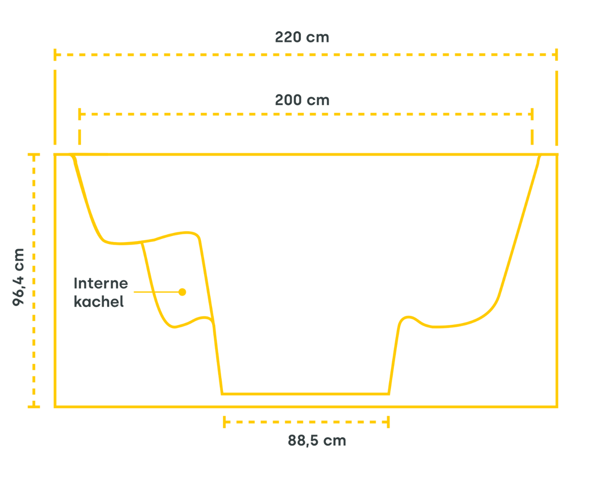 Houtgestookte hottub Intern - vierkant - 5-6 personen - Grijs
maat zijaanzicht