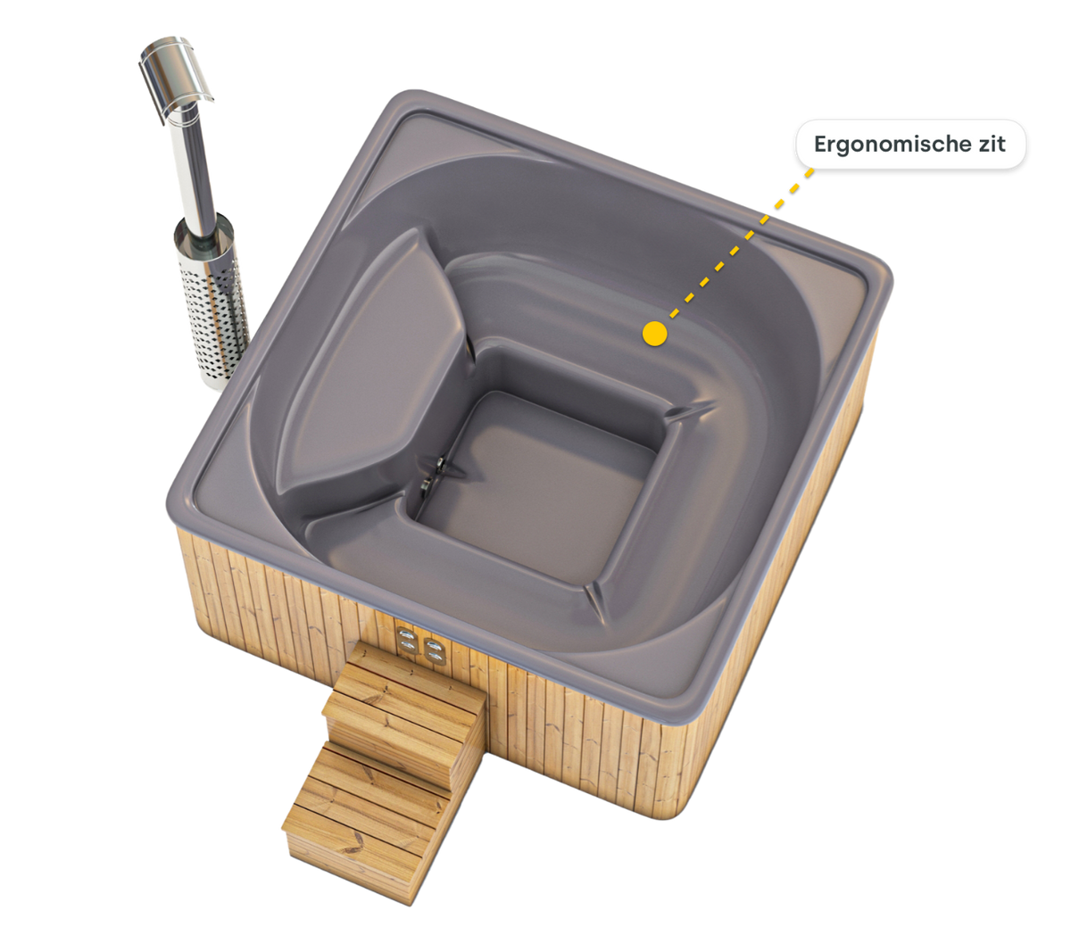 Houtgestookte hottub Intern - vierkant - 5-6 personen - Grijs