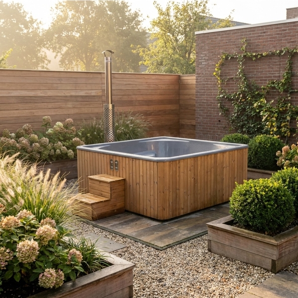 Houtgestookte hottub Intern - vierkant - 5-6 personen - Grijs