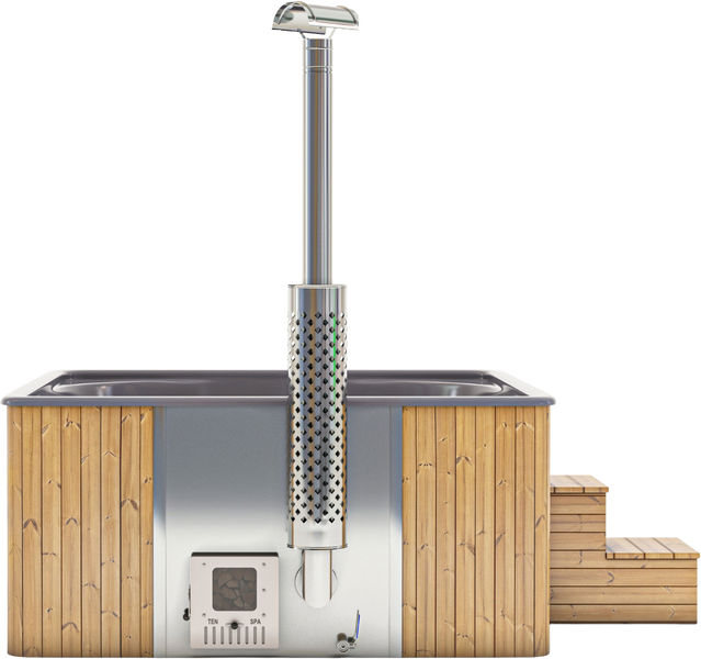Houtgestookte hottub Intern - vierkant - 5-6 personen - Grijs