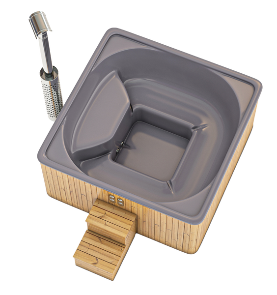 Houtgestookte hottub Intern - vierkant - 5-6 personen - Grijs