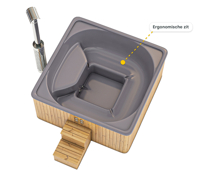 Houtgestookte hottub Intern - vierkant - 5-6 personen - Grijs