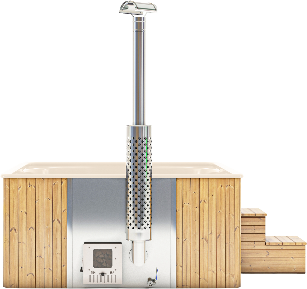 Houtgestookte hottub Intern - vierkant - 5-6 personen - Wit