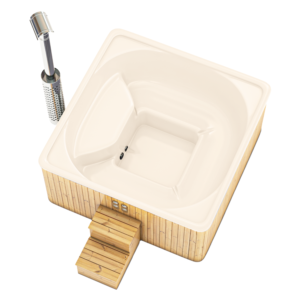 Houtgestookte hottub Intern - vierkant - 5-6 personen - Wit