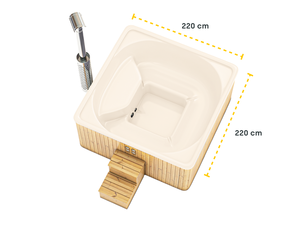 Houtgestookte hottub Intern - vierkant - 5-6 personen - Wit