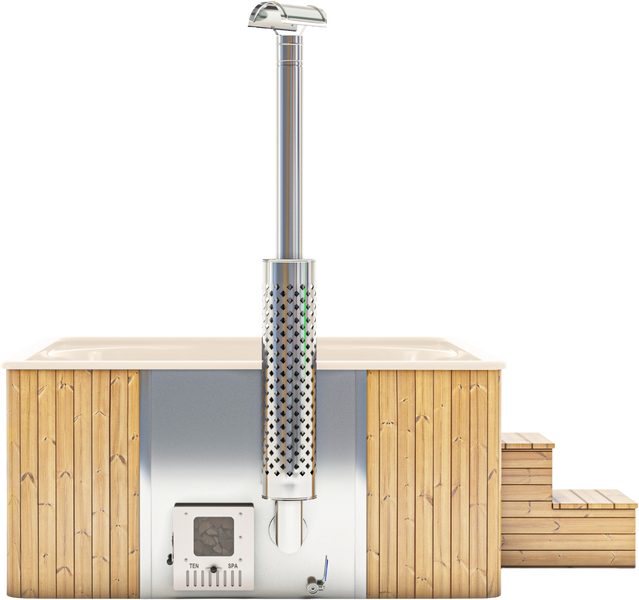 Houtgestookte hottub Intern - vierkant - 5-6 personen - Wit