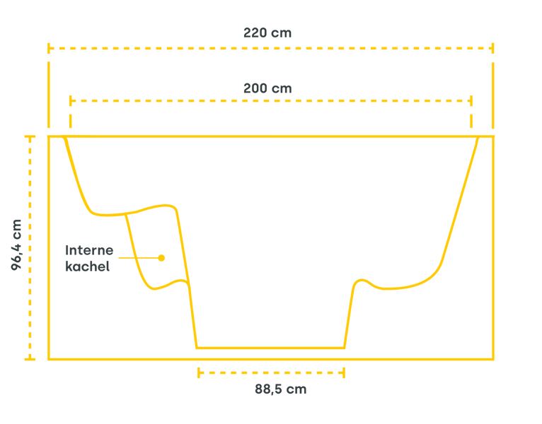 Houtgestookte hottub Intern - vierkant - 5-6 personen - Wit
maat zijaanzicht