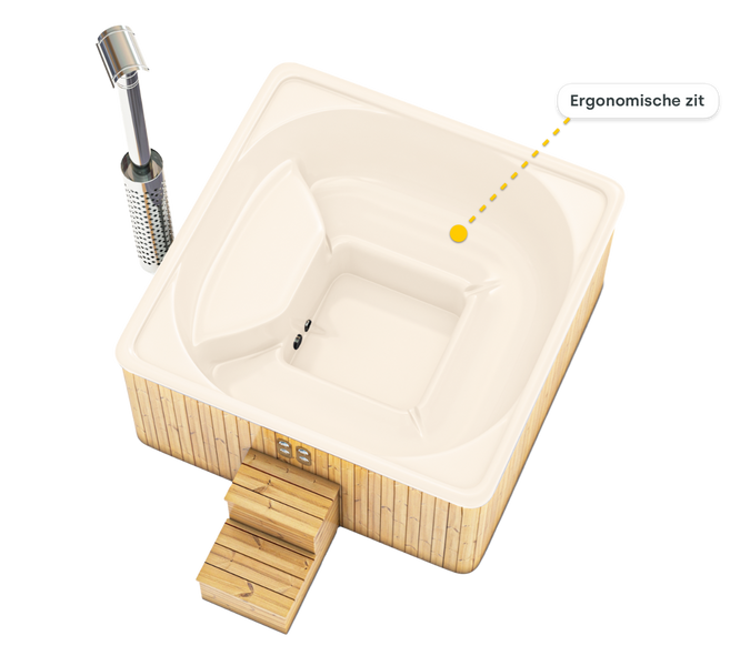 Houtgestookte hottub Intern - vierkant - 5-6 personen - Wit