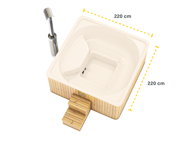 Houtgestookte hottub Intern - vierkant - 5-6 personen - Wit