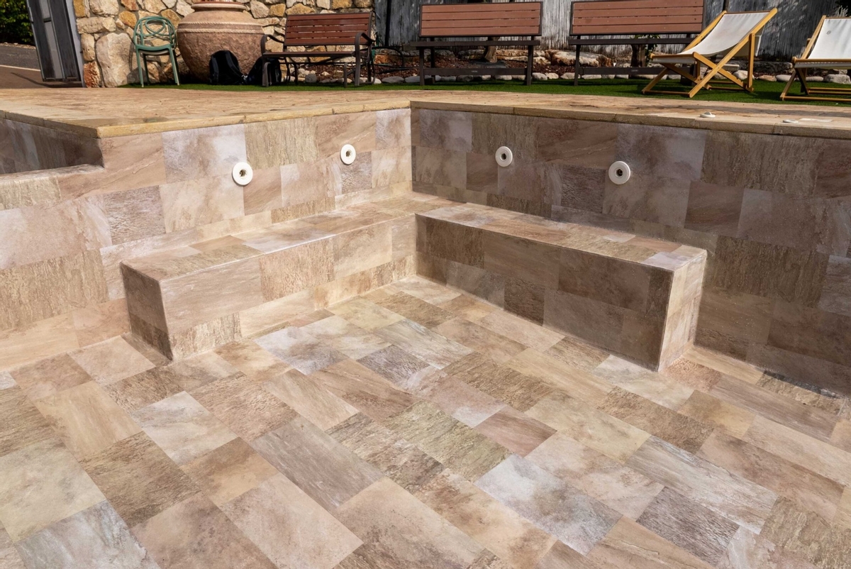 Haogenplast 3D StoneTile zwembadfolie Golden - 1,65 x 25m