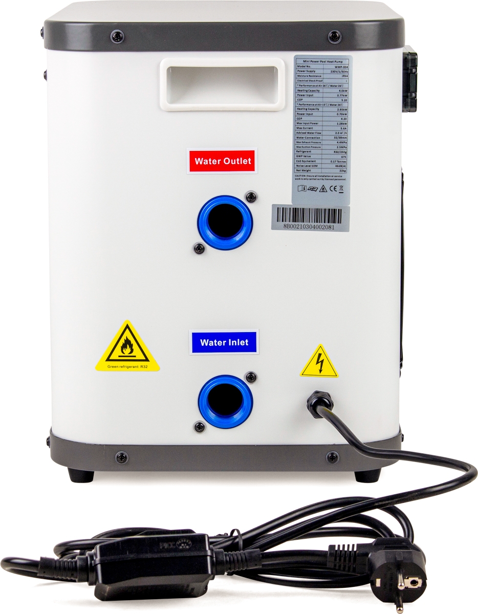 W'eau Mini Power 3kW zwembad warmtepomp - aansluitingen
