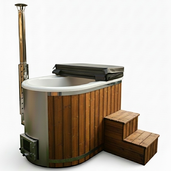 Houtgestookte hottub Intern - ovaal - 2 personen - Wit