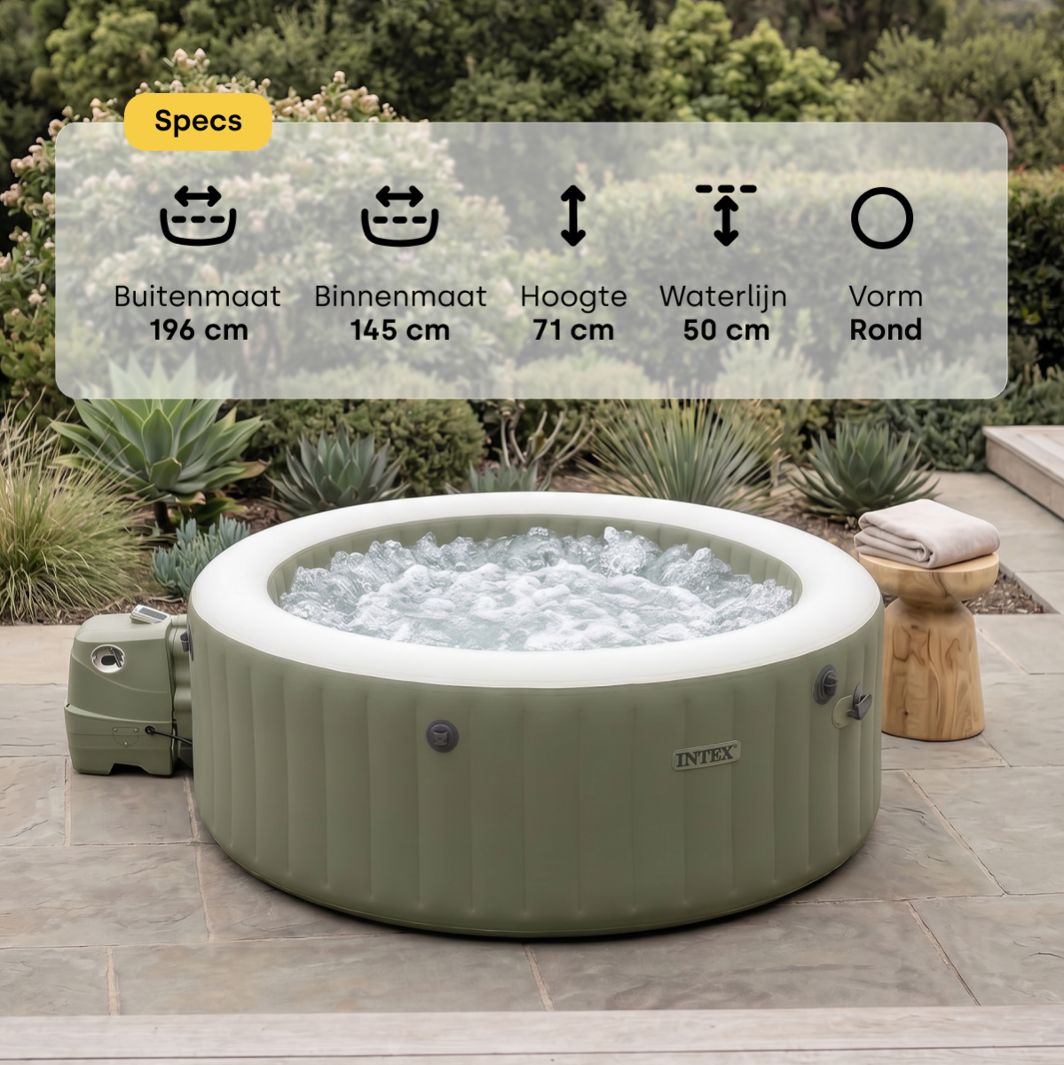 Intex Pure Spa Bubble massage Olive Green opblaasbare spa - 4 persoons