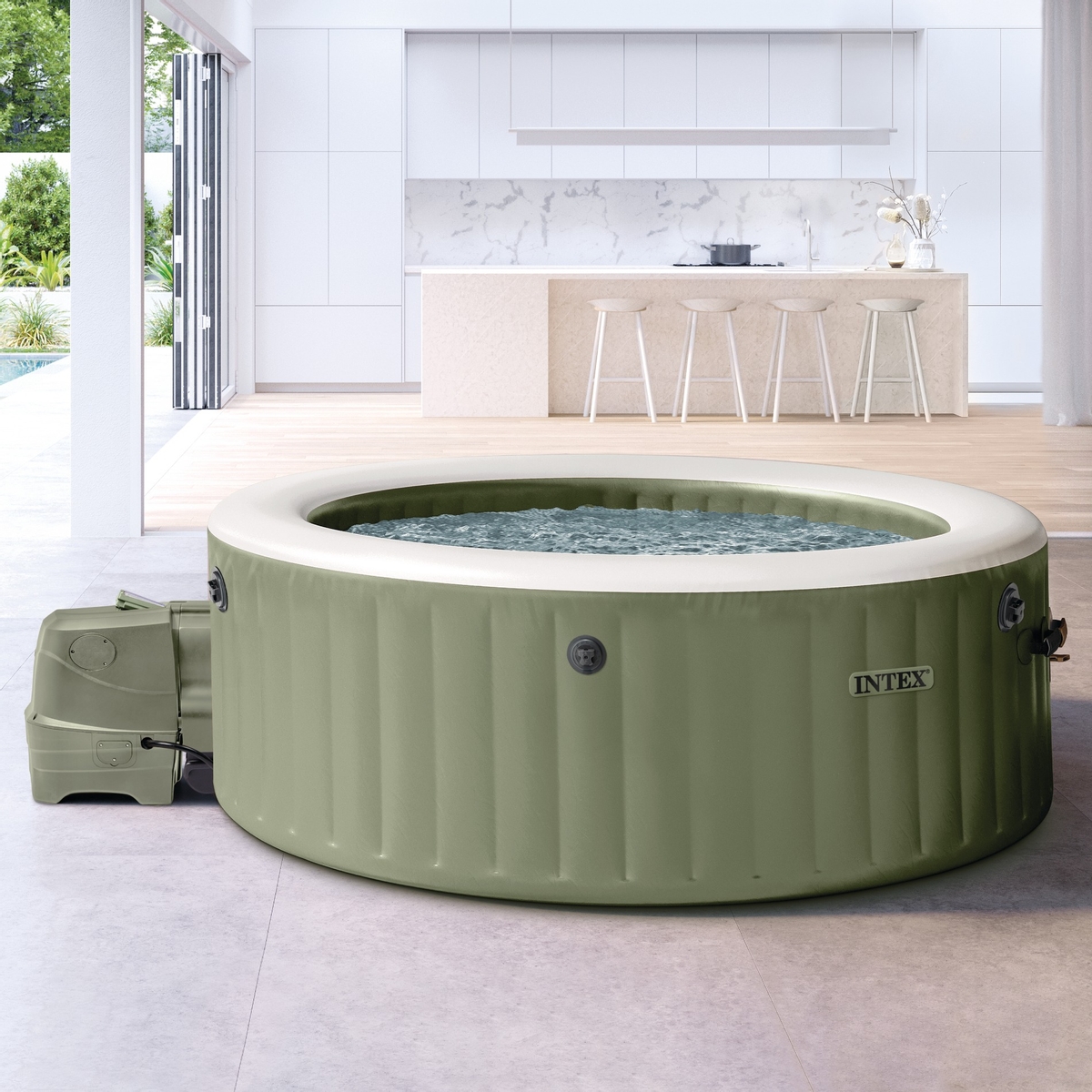 Intex Pure Spa Bubble massage Olive Green opblaasbare spa - 4 persoons