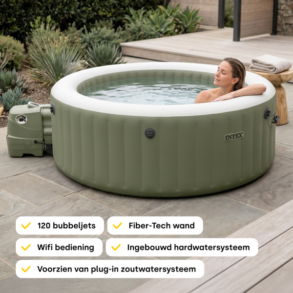 Intex Pure Spa Bubble massage Olive Green opblaasbare spa - 4 persoons