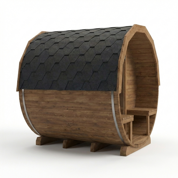 Thermowood elektrische barrelsauna met voorportaal - 6 personen