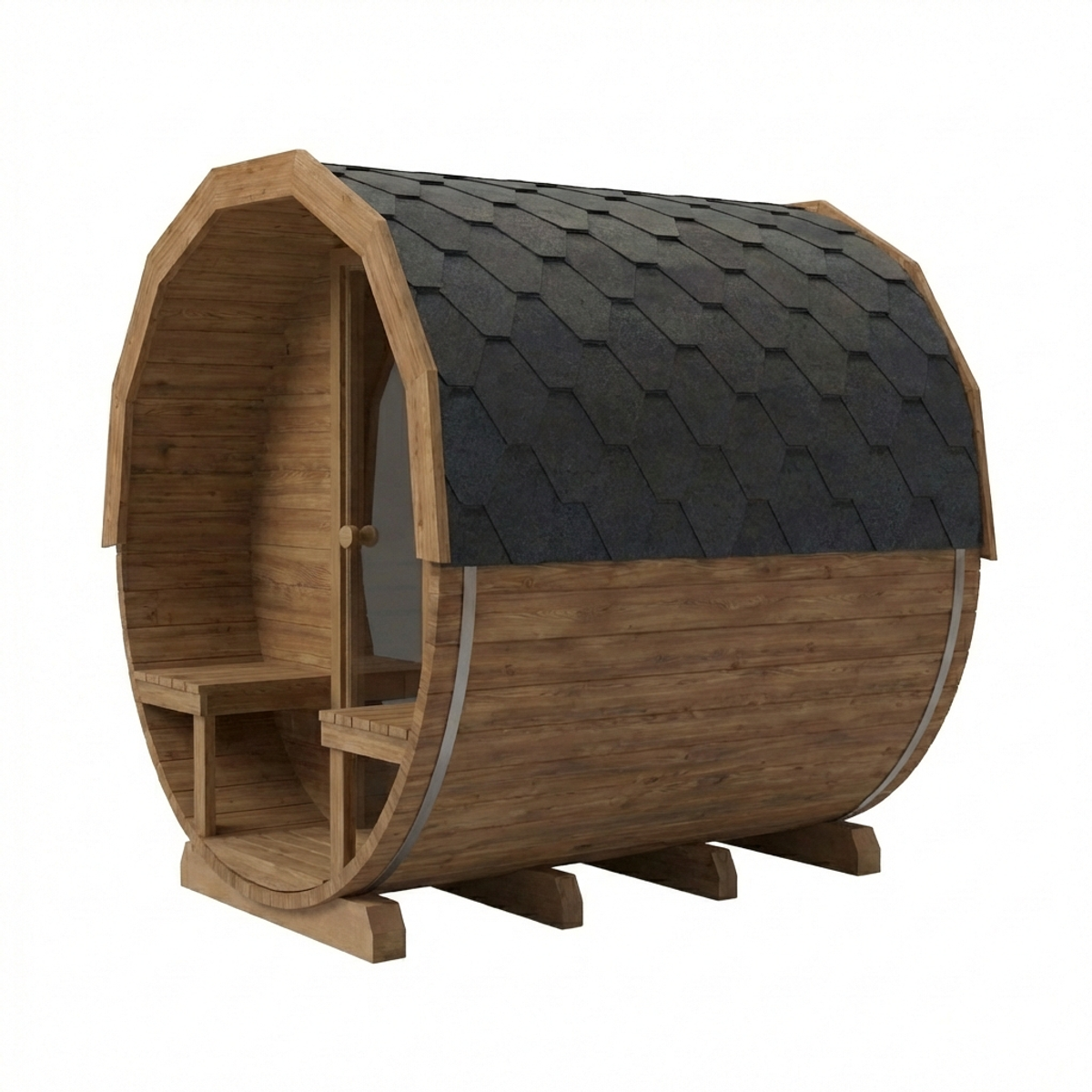 Thermowood houtgestookte barrelsauna met voorportaal - 6 personen