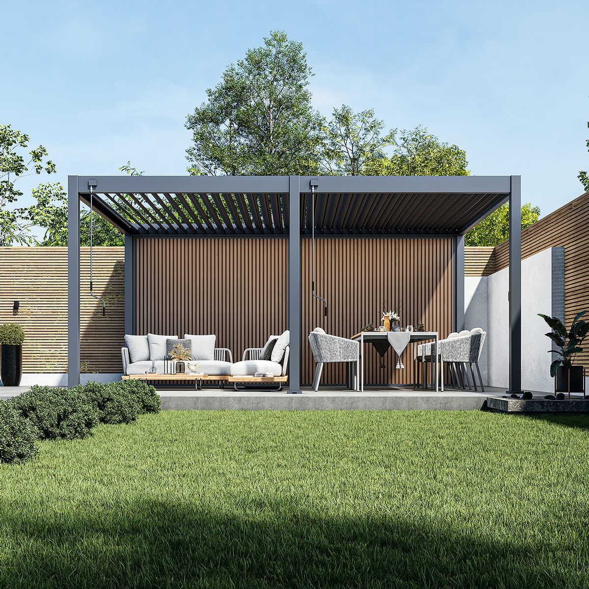 Orion composietwand 360 cm - Antraciet/teak