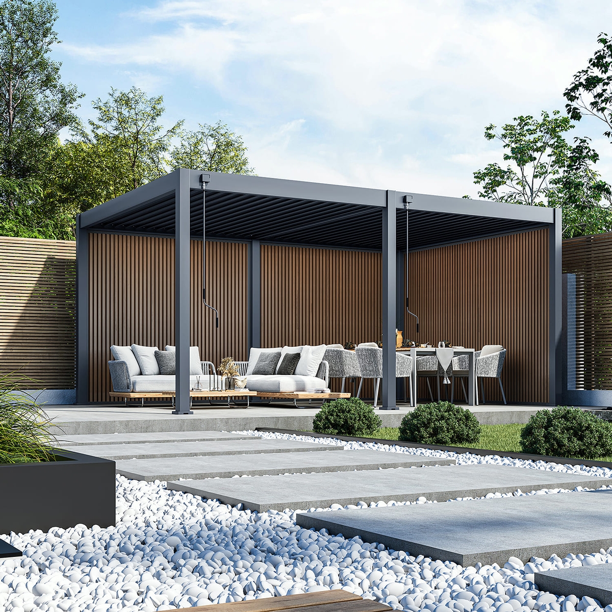 Orion composietwand 400 cm - Antraciet/teak