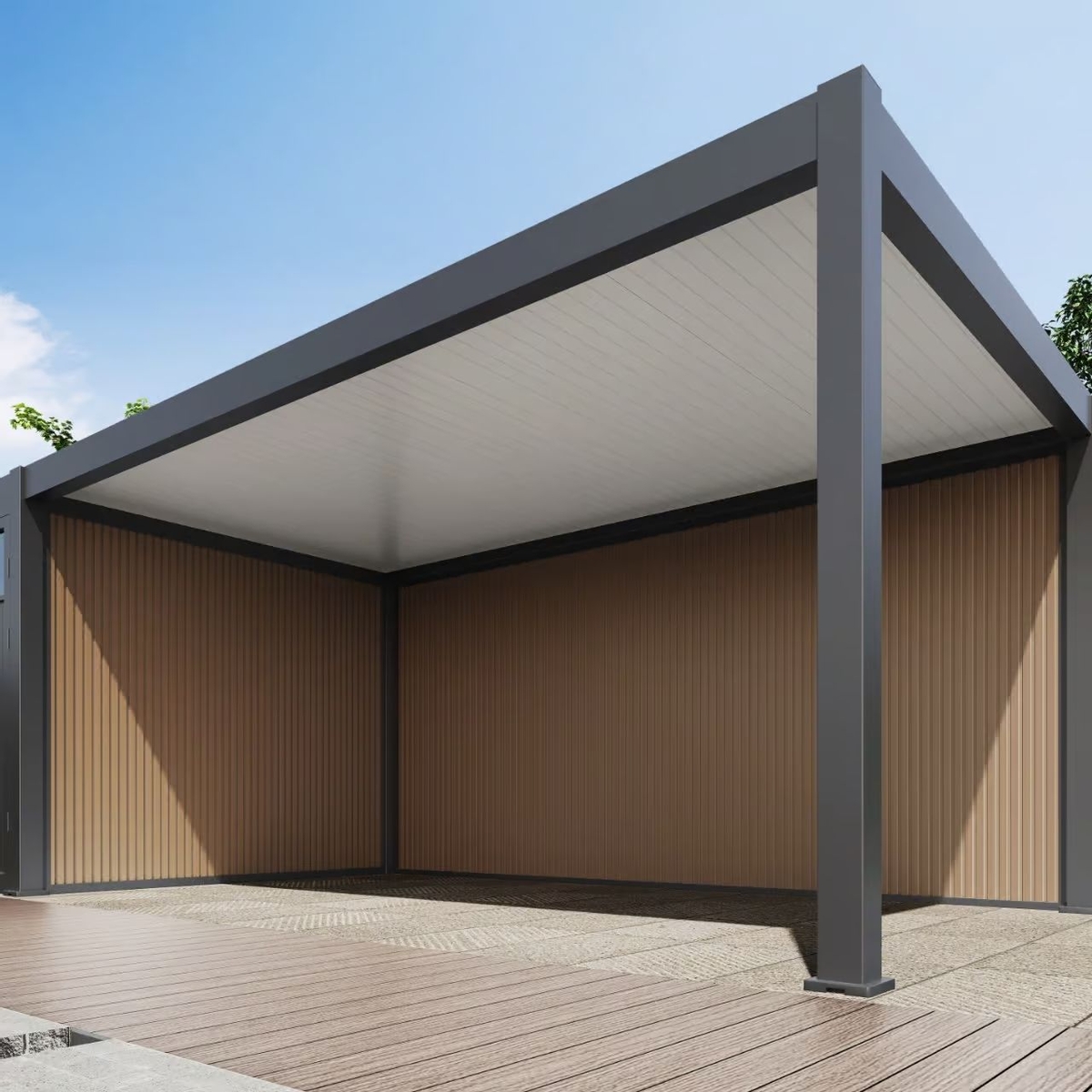 Orion carport composietmuur 530 cm - Antraciet/teak