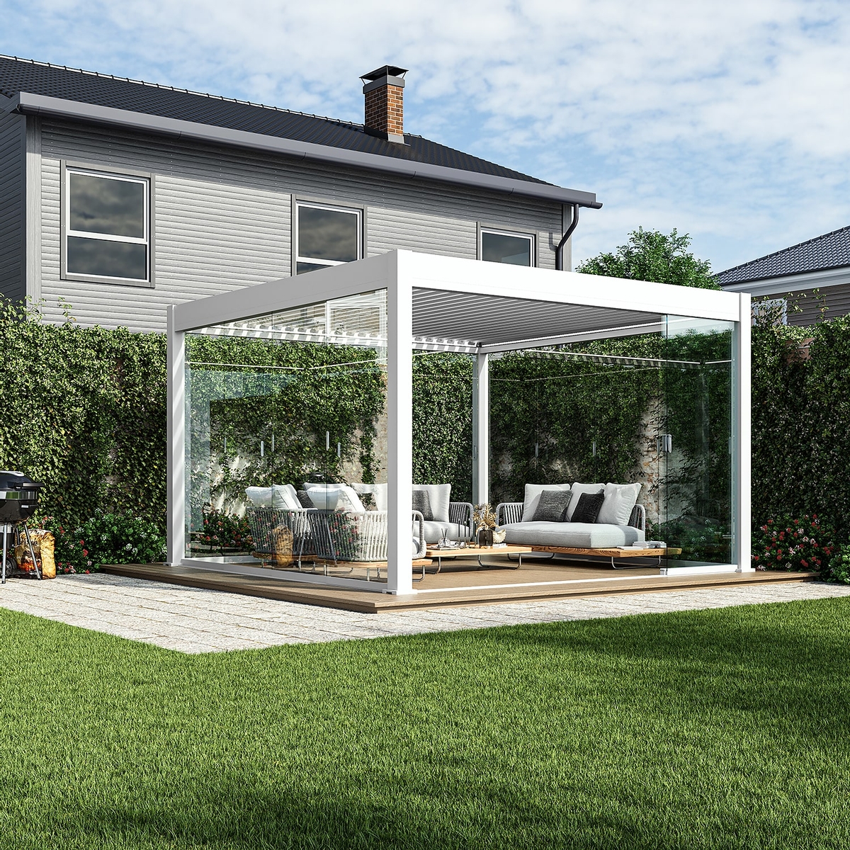 Orion glazen schuifwand 360 cm - Wit