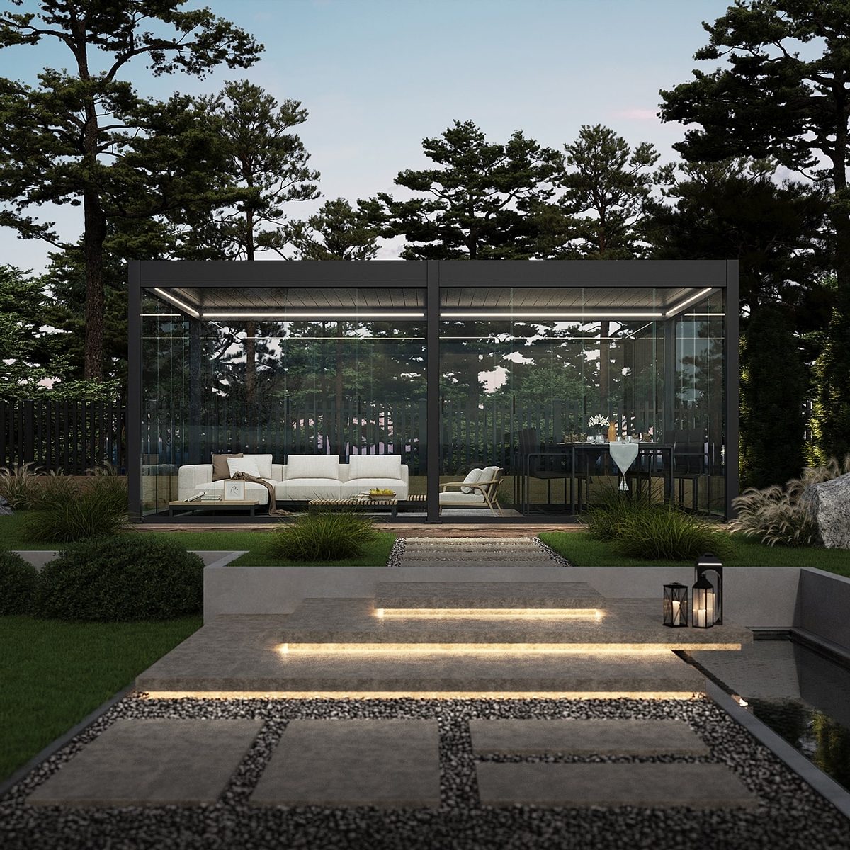 Orion glazen schuifwand 400 cm - Antraciet