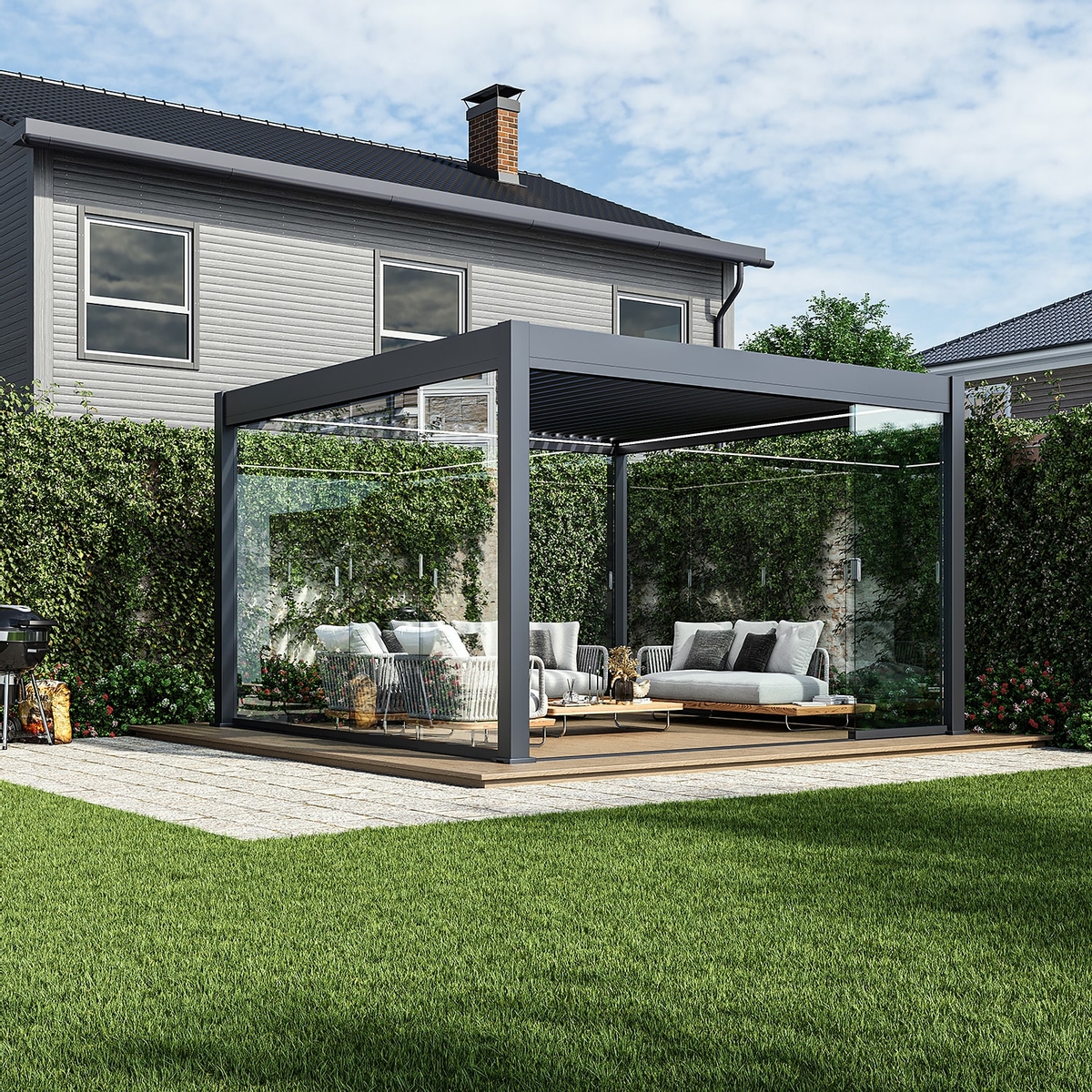 Orion glazen schuifwand 400 cm - Antraciet