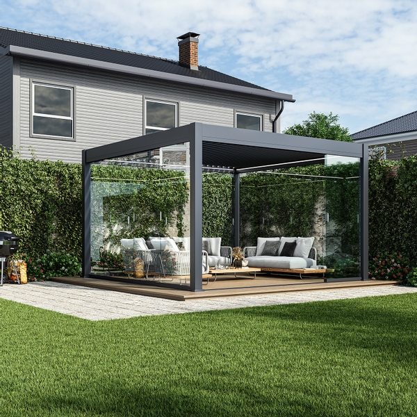 Orion glazen schuifwand 400 cm - Antraciet