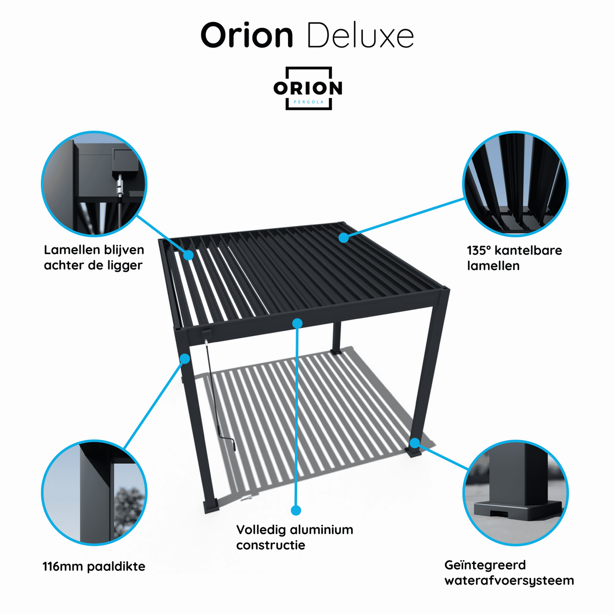 Orion Deluxe vrijstaand lamellen overkapping 300x300 cm handmatig - Wit