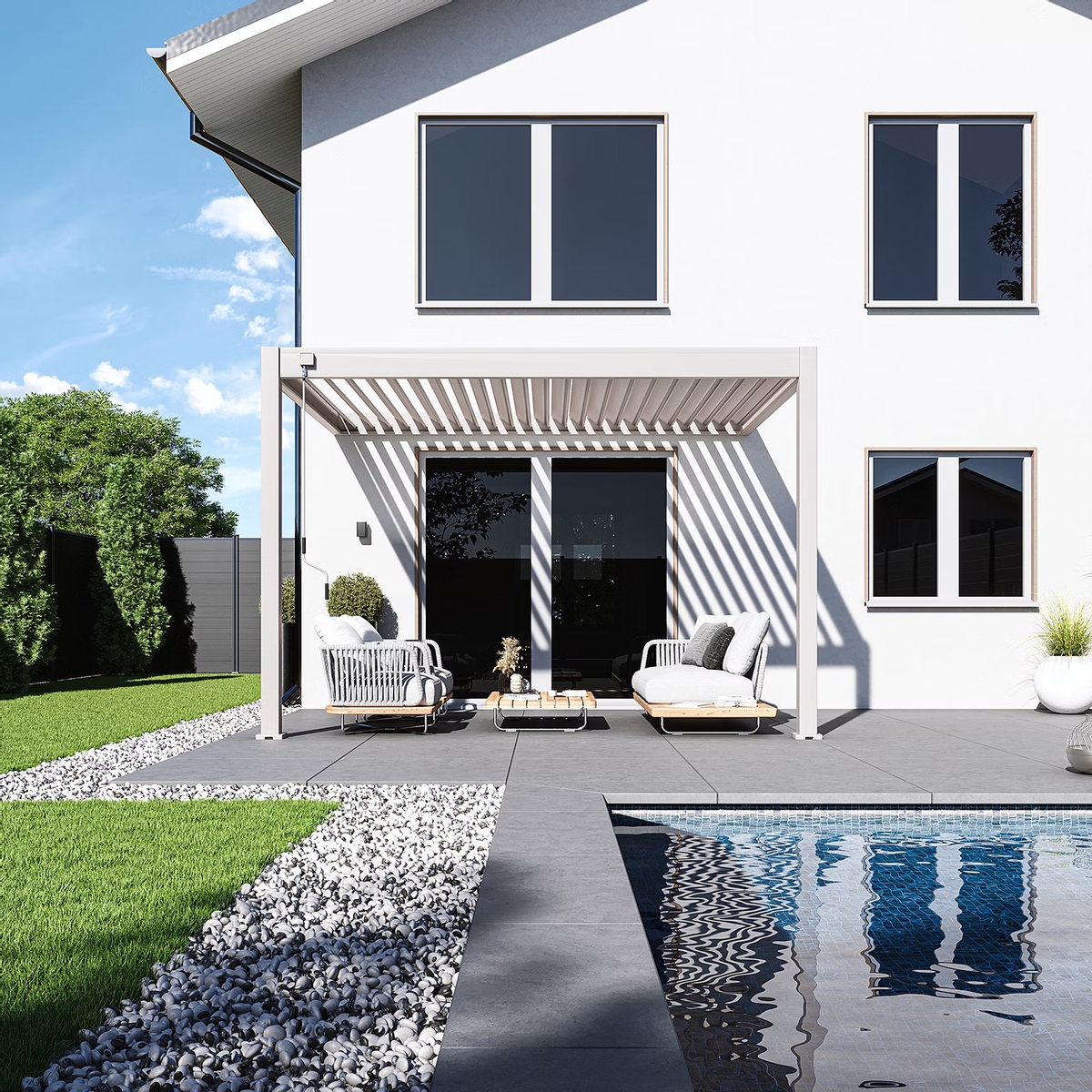 Orion Deluxe muurbevestiging lamellen overkapping 300x360 cm handmatig - Zand